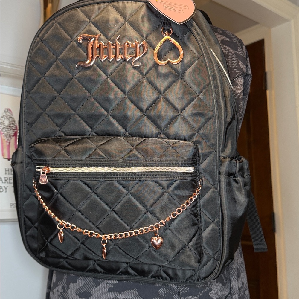 JUICY COUTURE NWT black quilted nylon backpack good storage!